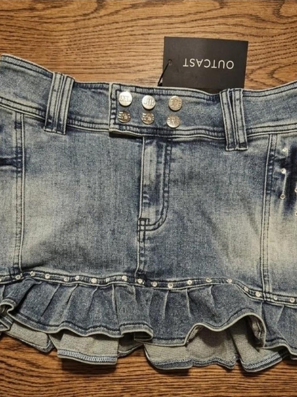 💎 Outcast Clothing Rhinestone Ruffle Denim Mini Skirt 💎